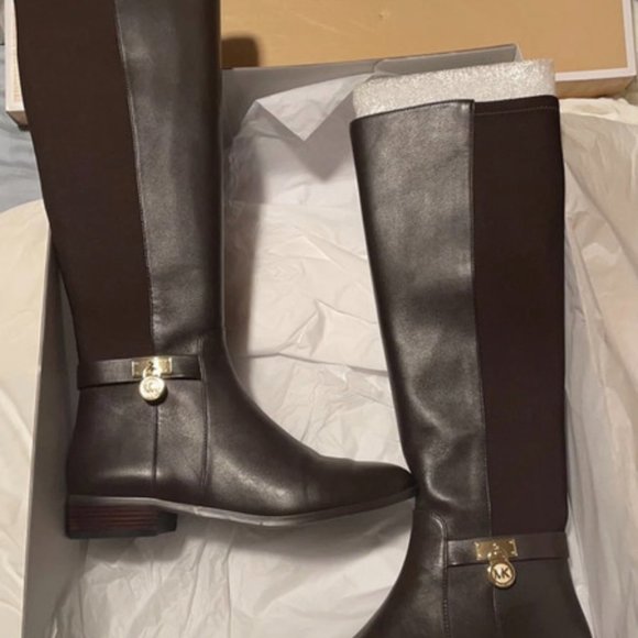 Michael Kors Hamilton Leather Dark Chocolate Tall Boot SIZE 6.5 - Picture 1 of 6